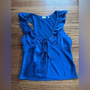 Wilfred Royal Blue Ruffle Tie-Front Blouse